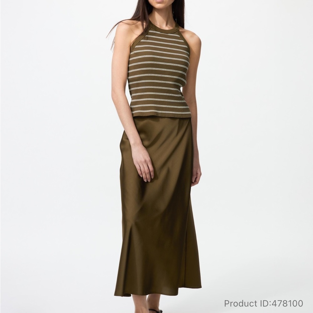 UNIQLO Dark Olive Green Women’s Satin Slip Skirt - size Large